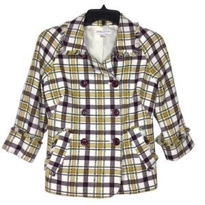 Y2K NWOT PENDLETON‎ WOOL DOUBLE BREASTED YELLOW PLAID FRINGE ACADEMIA BLAZER 2P